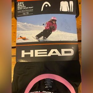 New HEAD 2 Piece Brushed Base Layer Top/Pants Set Black/Pink Size 16/18 Girls